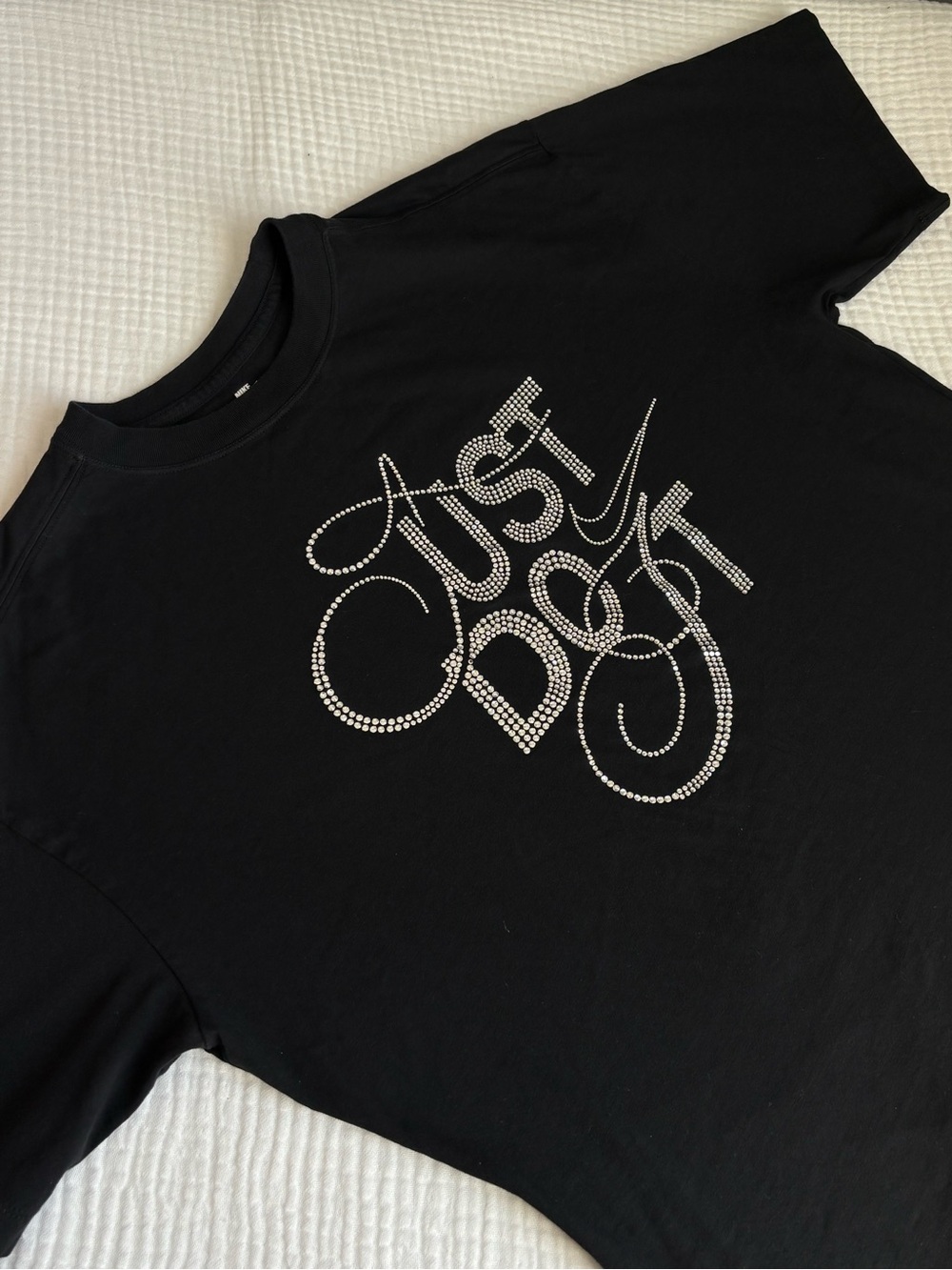 Nike Black Short Sleeve Tee with Rhinestone "Just Do It" Logo